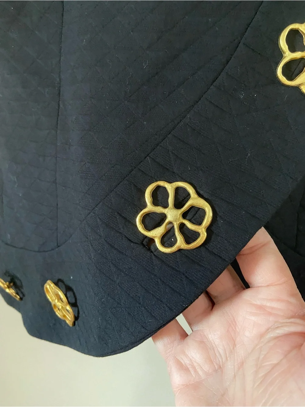 Vintage Union Made Black Pencil Skirt Jacket Suit Gold Floral Button  80s 90s